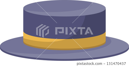 An elegant violet-blue top hat with a golden ribbon, reminiscent of formal occasions and magic shows. 131470437