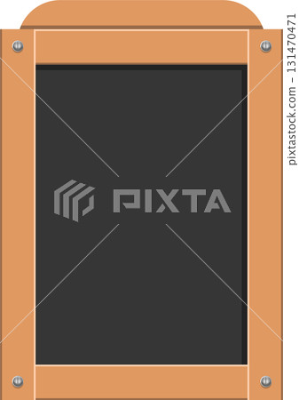 A cartoon chalkboard with a wooden frame is presented against a plain background. Ready for notes. A cartoon chalkboard with a wooden frame is presented against a plain background. Ready for notes. 131470471
