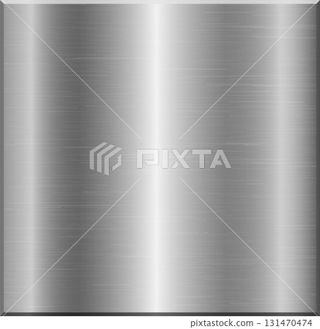 Shiny metal surface with subtle linear texture reflecting ambient light. Silver-grey metallic sheen. 131470474