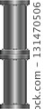 Illustration featuring two metal cylinders stacked vertically, connected by horizontal flanges. 131470506