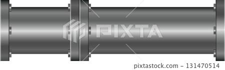 Metal pipes with bolted flanges illustrate industrial construction and fluid transportation. 131470514