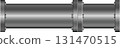 A silver pipe with bolts is connecting two sections, showing industrial design elements in place. 131470515