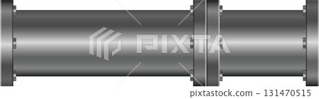 A silver pipe with bolts is connecting two sections, showing industrial design elements in place. 131470515