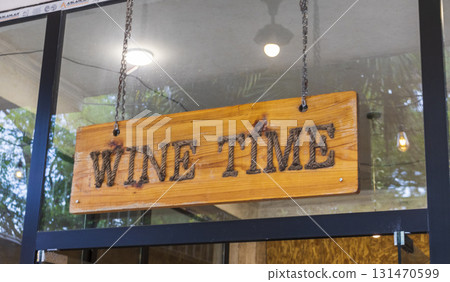 Sign board at the entrance to the wine shop 131470599