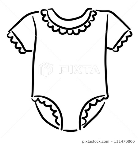 Baby romper with lace trim baby shower line art doodle illustration hand drawn black and white outline sketch for invitations stickers patterns and crafts 131470800