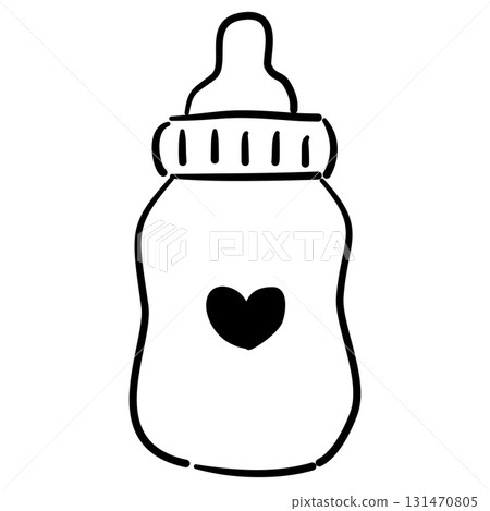 Baby bottle with heart baby shower line art doodle illustration hand drawn black and white outline sketch for invitations stickers patterns and crafts Baby bottle with heart baby shower line art doodle illustration hand drawn black and white outline sketch for invitations stickers patterns and crafts 131470805
