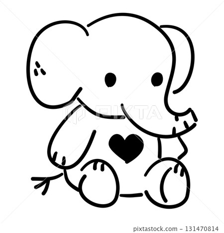 Elephant plush toy baby shower line art doodle illustration hand drawn black and white outline sketch for invitations stickers patterns and crafts 131470814