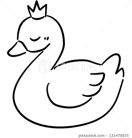 Baby swan plush cute swan toy with tiny crown baby shower line art doodle illustration hand drawn black and white outline sketch for invitations stickers patterns and crafts 131470835