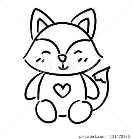 Little fox plush baby shower line art doodle illustration hand drawn black and white outline sketch for invitations stickers patterns and crafts 131470856