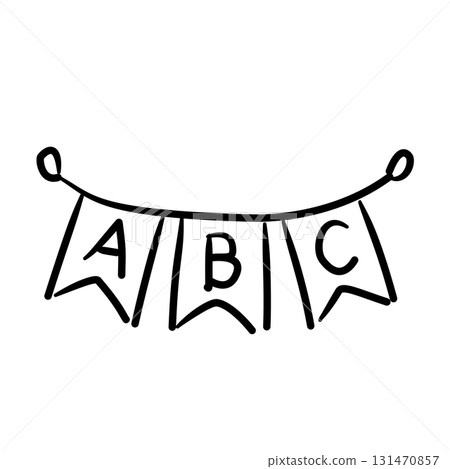 Alphabet banner garland with ABC flags baby shower line art doodle illustration hand drawn black and white outline sketch for invitations stickers patterns and crafts Alphabet banner garland with ABC flags baby shower line art doodle illustration hand drawn black and white outline sketch for invitations stickers patterns and crafts 131470857