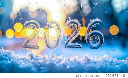 "2026" drawn with ice numbers / A striking New Year's visual material symbolizing the winter New Year 131471448