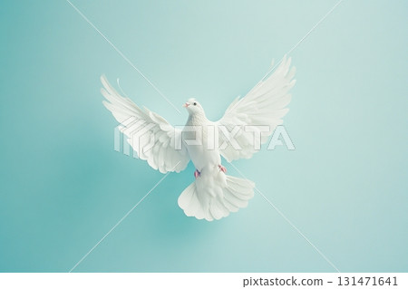 White dove with outstretched wings on blue background 131471641