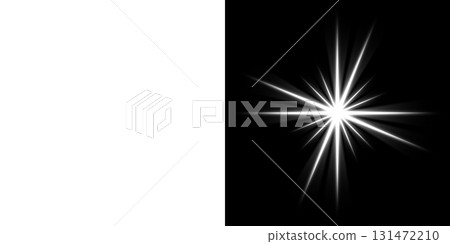 White radial star shape on transparent and black backgrounds 131472210