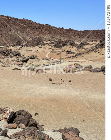Desert landscape with rocky formations, covered with pumice in Minas de San Jose, volcano Teide National Park, Tenerife Desert landscape with rocky formations, covered with pumice in Minas de San Jose, volcano Teide National Park, Tenerife 131472799