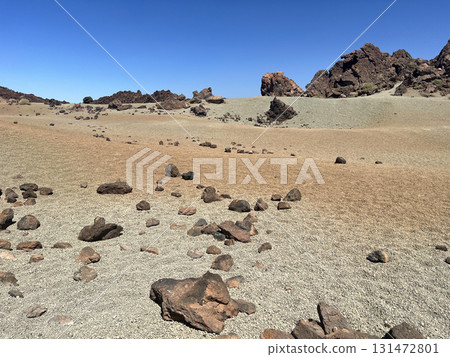 Desert landscape with rocky formations, covered with pumice in Minas de San Jose, volcano Teide National Park, Tenerife 131472801
