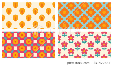 Vector collection of 60-s midcentury floral seamless patterns 131472887