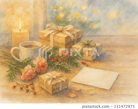 Winter Gift Moment (Watercolor) 131472973