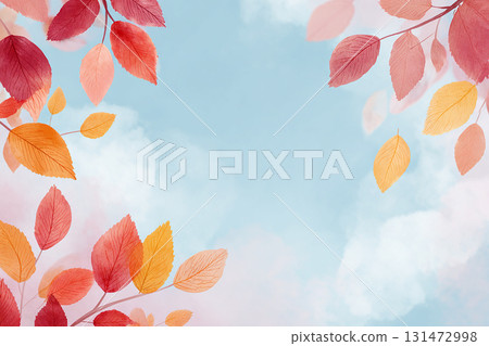 Autumn leaves and blue sky background illustration - gentle watercolor frame material, perfect for seasonal message cards Autumn leaves and blue sky background illustration - gentle watercolor frame material, perfect for seasonal message cards 131472998