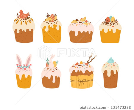 Set of Easter cakes vector illustration. Hand draw style. Holiday decor Set of Easter cakes vector illustration. Hand draw style. Holiday decor 131473288