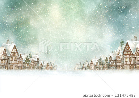 一幅柔和的水彩背景插圖，描繪了冬季城市景觀和雪景 131473482