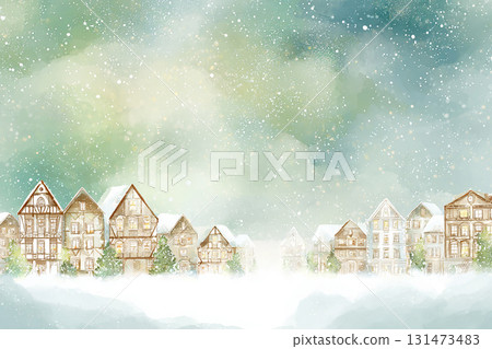 A gentle watercolor background illustration of a winter cityscape and snow scene A gentle watercolor background illustration of a winter cityscape and snow scene 131473483