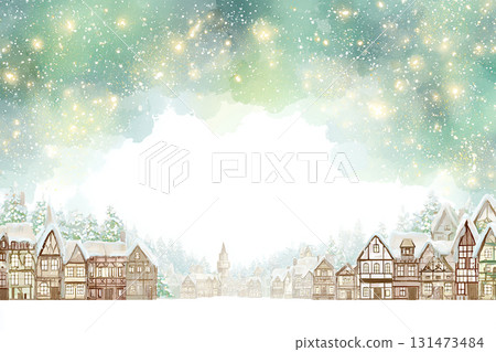 A gentle watercolor background illustration of a winter cityscape and snow scene 131473484