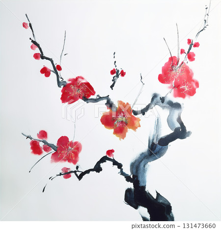Plum ink painting 131473660