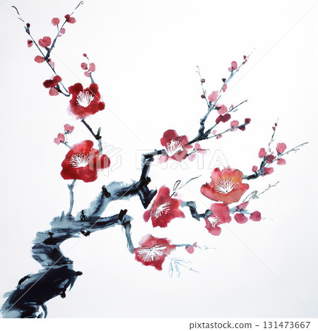 Plum ink painting 131473667