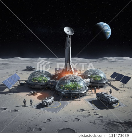 Scenery of the space station on the moon 131473689