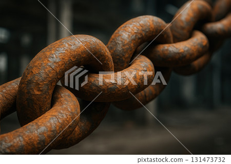 Rusted Heavy Chain Links In Abandoned Industrial Setting 131473732