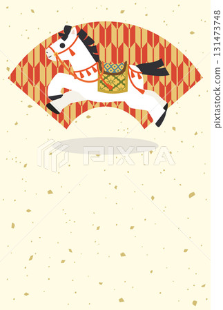 以日式風格裝飾的奔馬插圖，可用於馬年新年賀卡 131473748