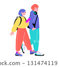 Pop and colorful illustration of a walking couple of young people from Generation Z Pop and colorful illustration of a walking couple of young people from Generation Z 131474119