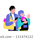 Pop and colorful illustration of a family looking up Pop and colorful illustration of a family looking up 131474122