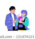 Pop and colorful illustration of a family discussing Pop and colorful illustration of a family discussing 131474123