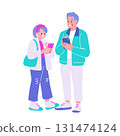 Pop and colorful senior couple with smartphones Pop and colorful senior couple with smartphones 131474124