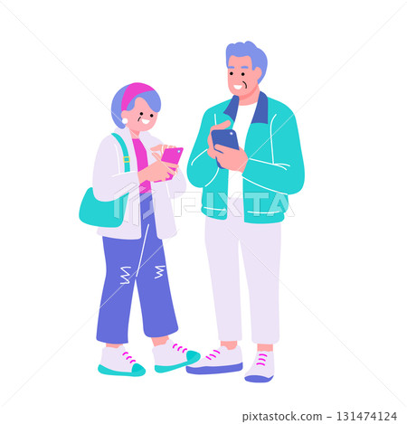 流行而多彩的老年夫婦與智慧型手機 131474124