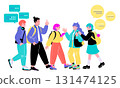 Pop and colorful illustration of young people of Generation Z walking Pop and colorful illustration of young people of Generation Z walking 131474125