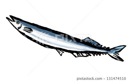 毛筆插圖_秋刀魚 131474510