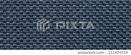 Navy blue woven textile macro texture background. Knitted denim fabric pattern for material design and backdrop 131474724