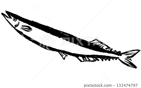 Brush painting illustration _ saury _ monochrome 131474797