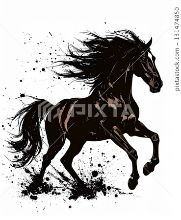 Brave horse silhouette in ink painting style Brave horse silhouette in ink painting style 131474850