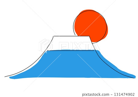 Mount Fuji, Japanese flag, minimalism, hand-drawn, simple illustration 131474902