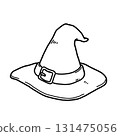 Classic witch's pointed hat with a belt for Halloween [Line drawing only] 131475056