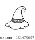 Halloween / A witch's pointed hat with a vine-patterned sash [Line drawing only] 131475057