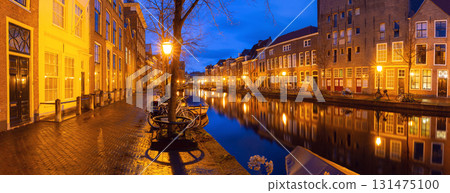 Canal Panorama at Dawn in Leiden Netherlands 131475100