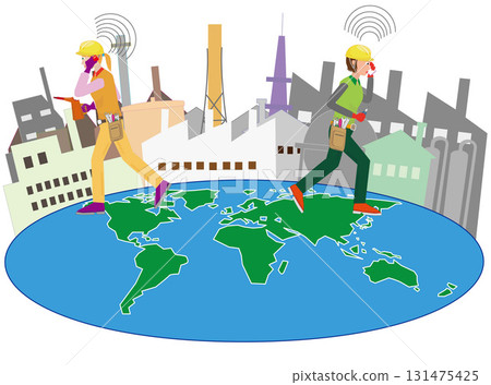 Engineers are busy working in industrial areas around the world. 131475425