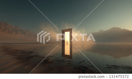 沙漠中出現的神秘之門與人影 131475572