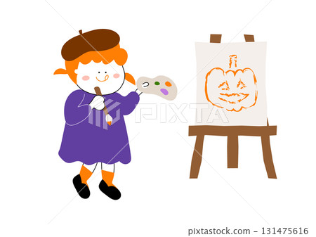 Illustration material of a girl drawing on a canvas 131475616