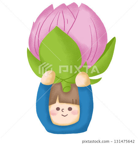 一個孩子拿著一個大花蕾的插圖 一個孩子拿著一個大花蕾的插圖 131475642