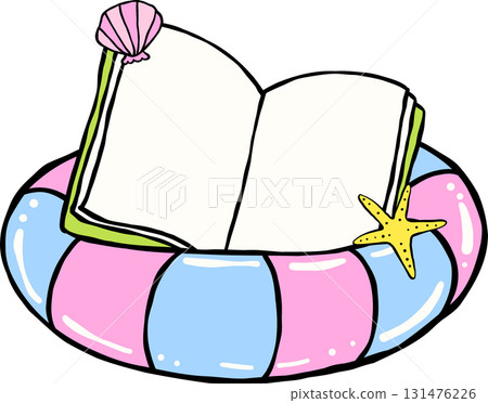 Summer Reading Open Book with Float Illustration Hand Drawn Summer Reading Open Book with Float Illustration Hand Drawn 131476226